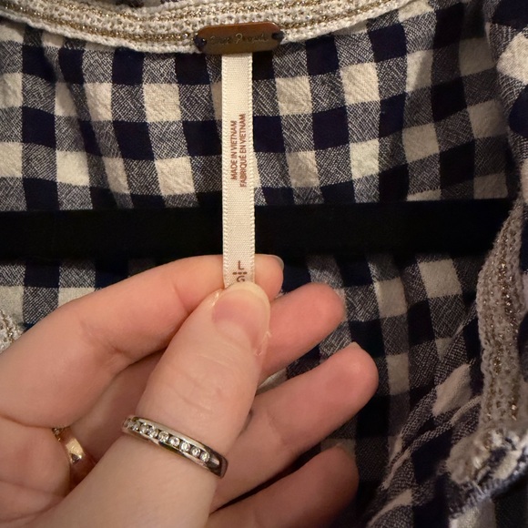 Free People Blue and White Checkered Hooded Top - Picture 2 of 4